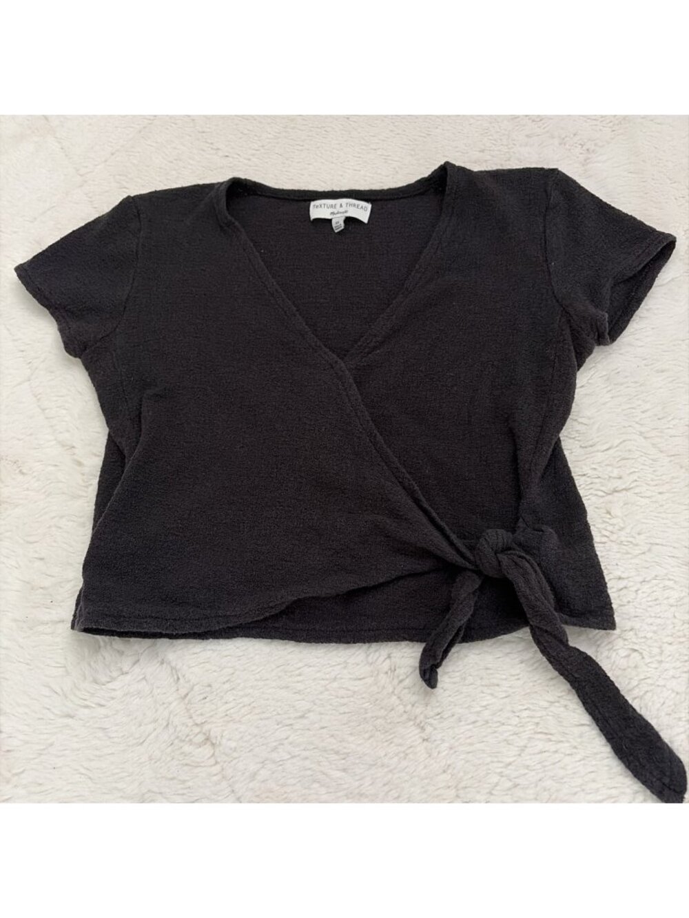 Madewell Texture And Thread Black Cross Tie Crop Top XS